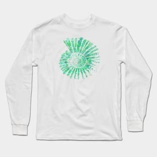 Nautilus Shell Design in Blue and Green Paint Strokes Pattern 2 Long Sleeve T-Shirt